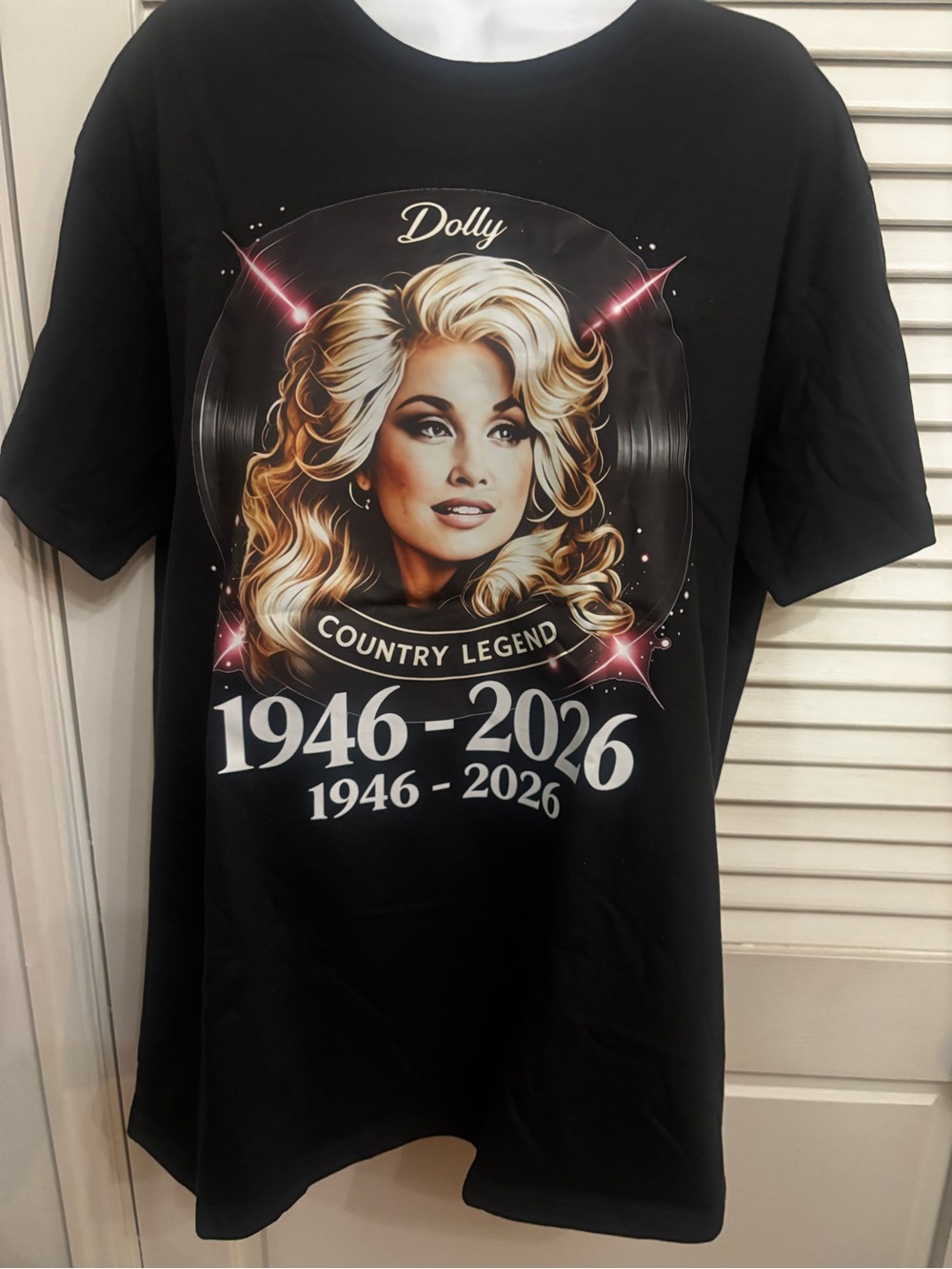 Dolly Parton Black Country Legend Graphic Tee with Cream & Gold Portrait Size L